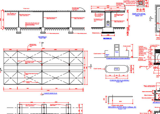 Casa pré-fabricada ISO9001 das construções industriais da armação de aço da vertente do posto de gasolina do ODM