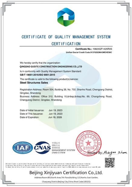 China QINGDAO GUSITE CONSTRUCTION ENGINEERING CO.,LTD Certificações