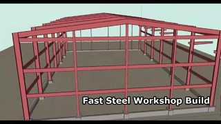 Uma oficina construída com materiais de estrutura de aço